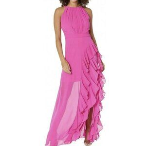 Betsy & Adam Size 10 Pink Ruffle Halthr Maxi Dress NWT